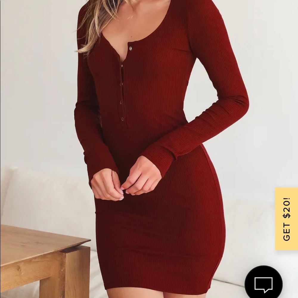 Go Beyond Basic Burgundy Ribbed Snap Front Bodycon Mini Dress XS